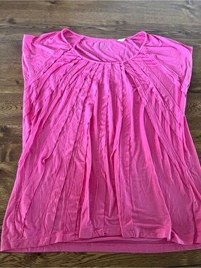 Womens Chico's Pink Pleated Short Sleeve Top Size 3